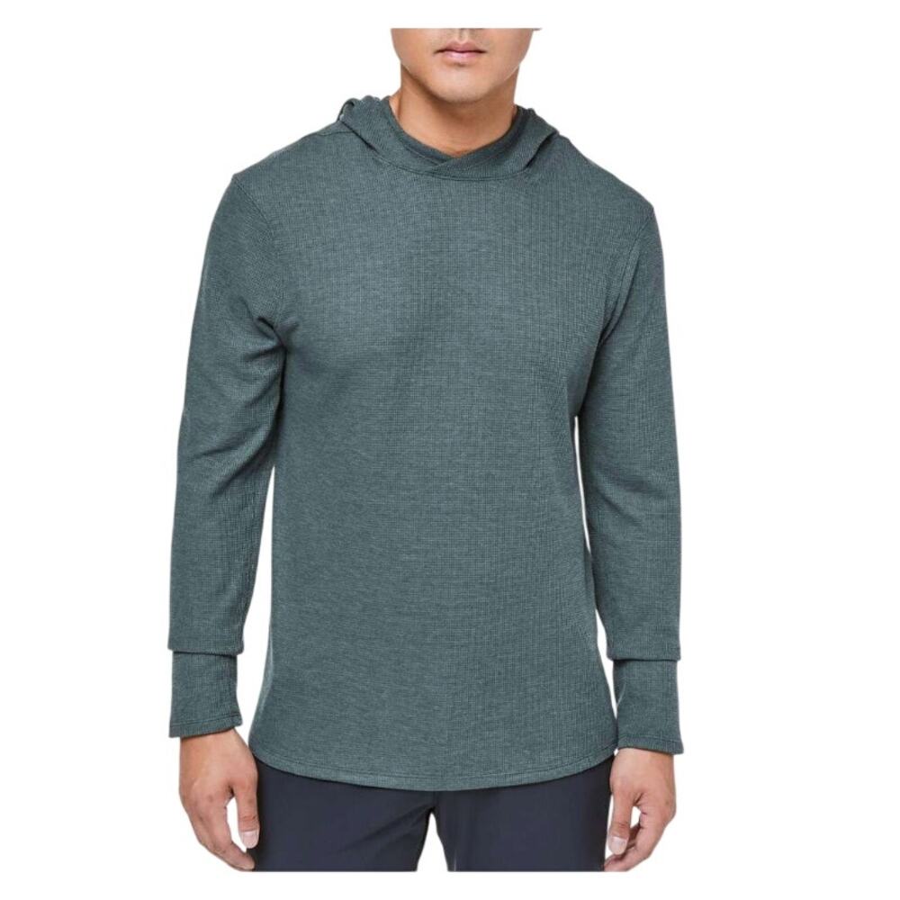 Lululemon Shift Stitch Long Sleeve Hoodie M Heathered Gravity Blue Waffle Knit